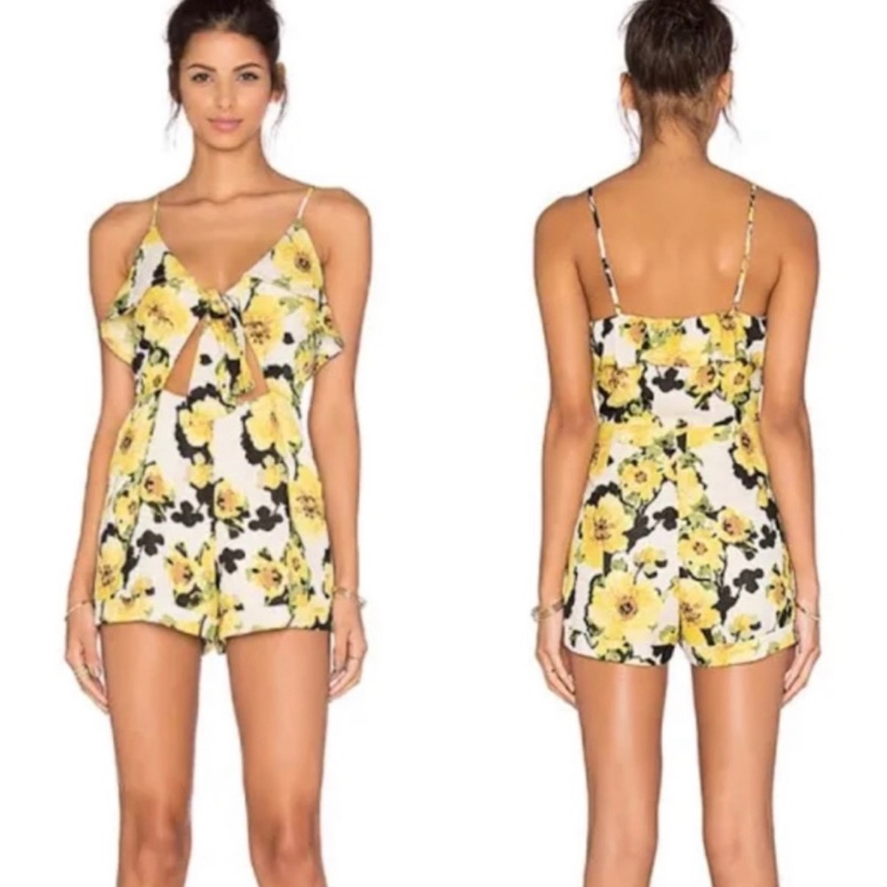 J.O.A. White Romper with Yellow Floral Print